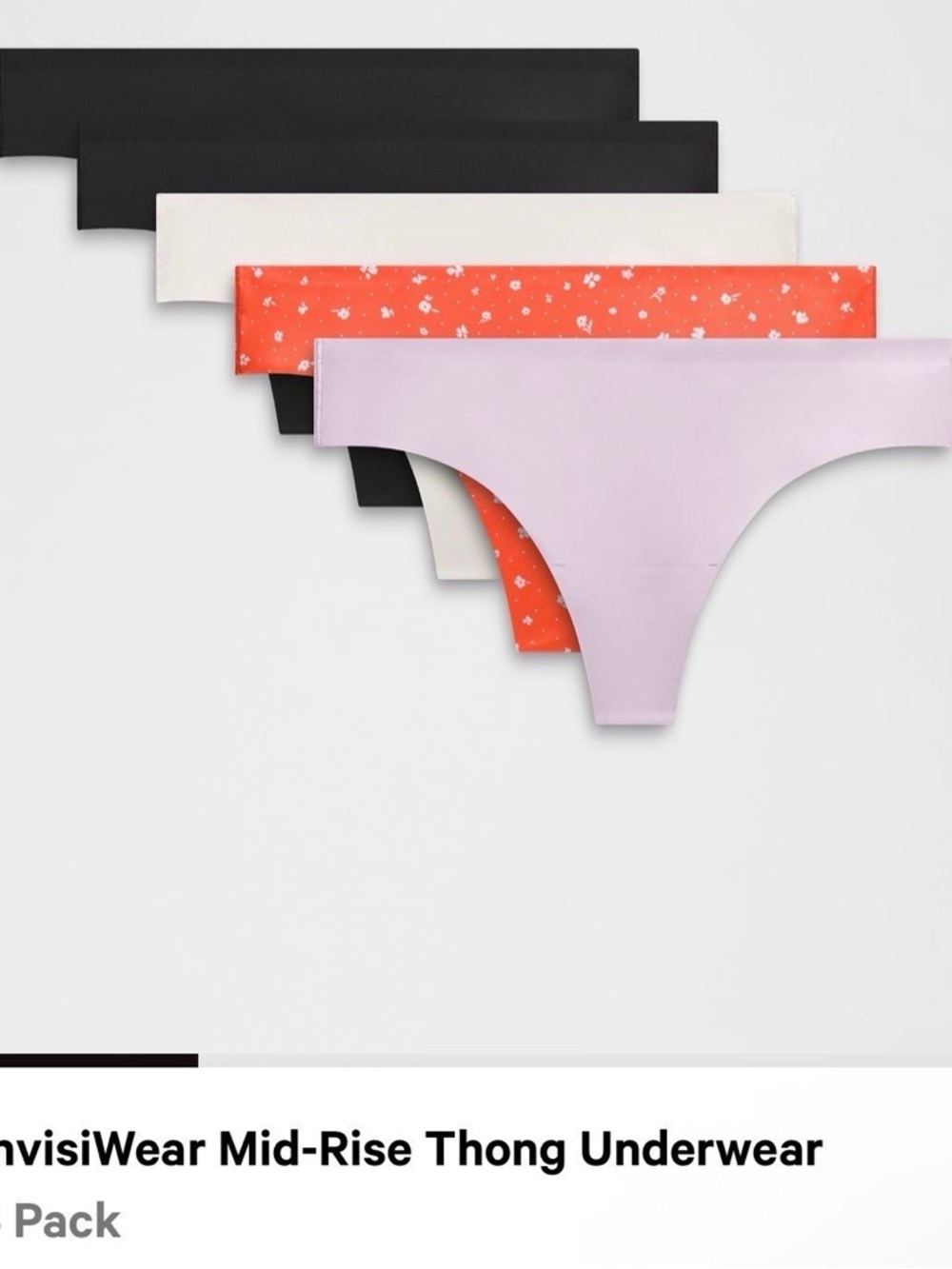 Brand New Lululemon InvisiWear Mid-Rise Thong Underwear 5 Pack in Large